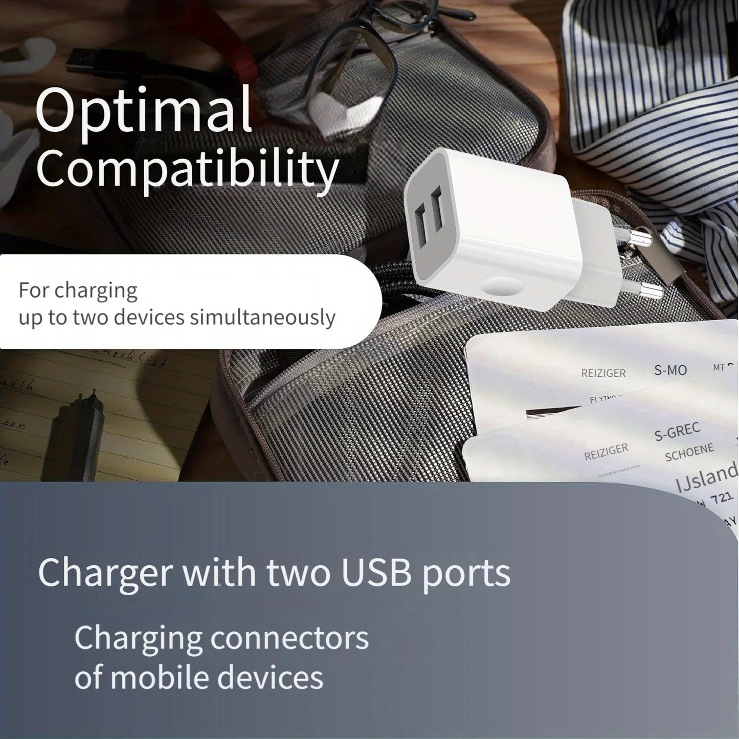 European Wall Charger, USB 2.1AMP Universal Europe Charger Block Dual Port Plug Compatible for Mobile Phone