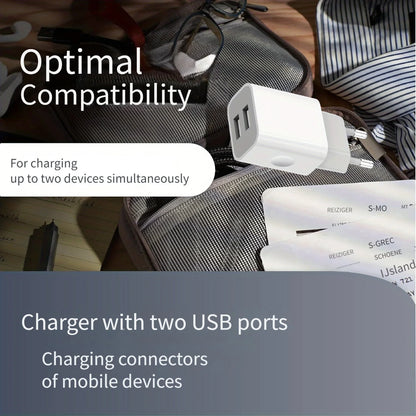 European Wall Charger, USB 2.1AMP Universal Europe Charger Block Dual Port Plug Compatible for Mobile Phone