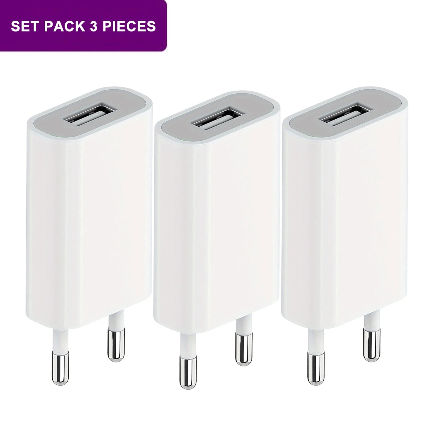 3pcs USB Wall Charger EU Plug Phone Charger Head 5V/1A Single Port USB Charging Block Travel Power Adapter for Mobile Phone