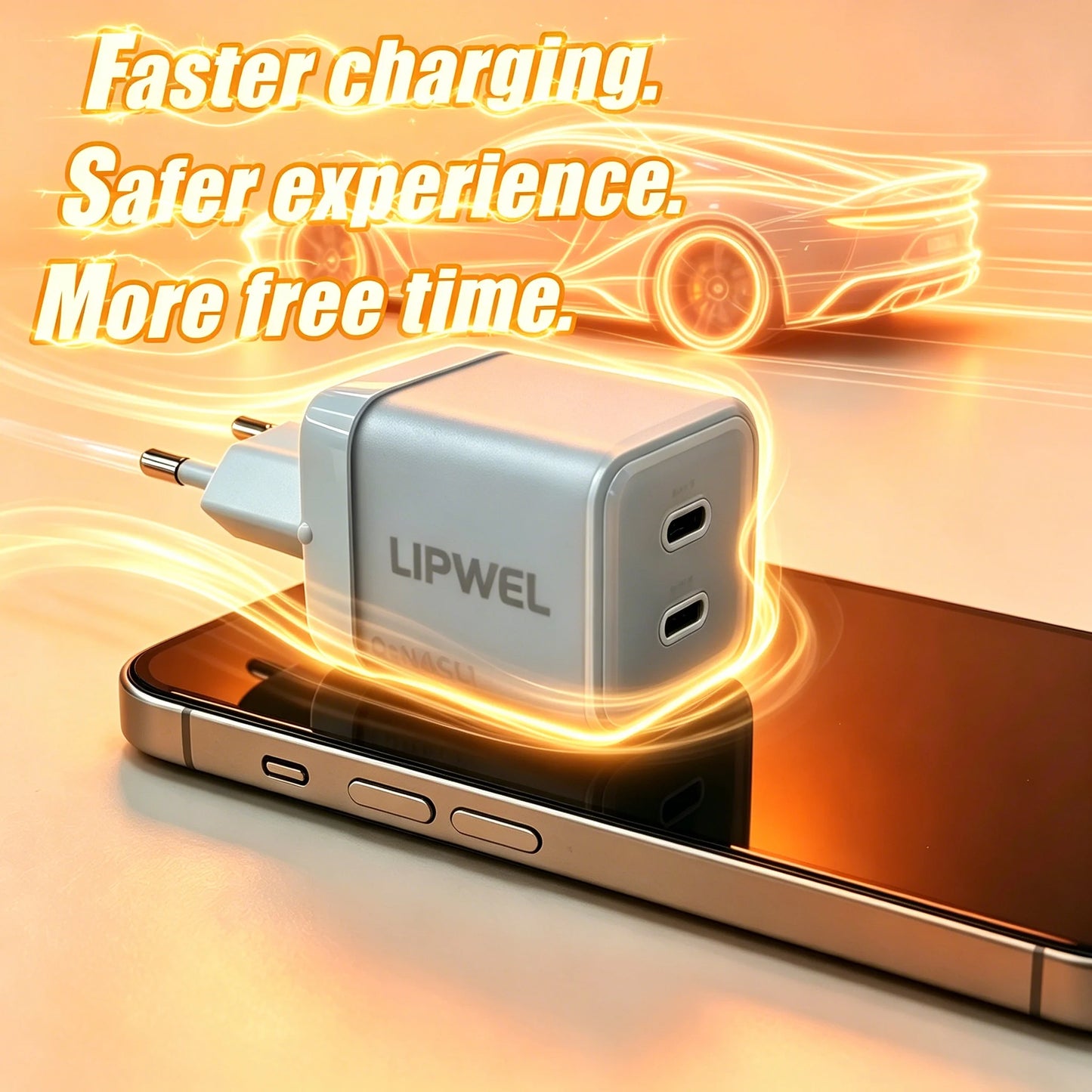 45W Dual USB‑C Port Fast Charger, GaN PD Wall Charger (Max 45W), EU Plug, Compact Travel Power Adapter for Phones, Tablets