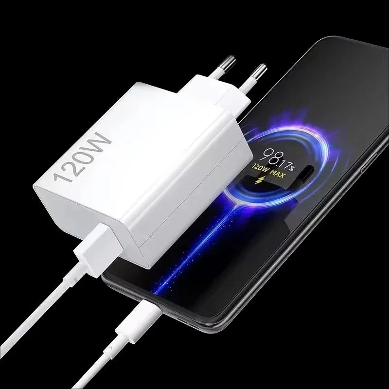 for Xiaomi 120W Turbo Fast Charger EU Wall Hypercharge Adapter with 6A Type C Cable Compatible with Mi 15 14 13 12 Ultra 11T Pro