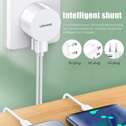 5V 2.1A Dual USB Charger Quick Charge Round Wall Charger Mobile Phone Charging Mini Adapter Travel Charger Plugs Accessories