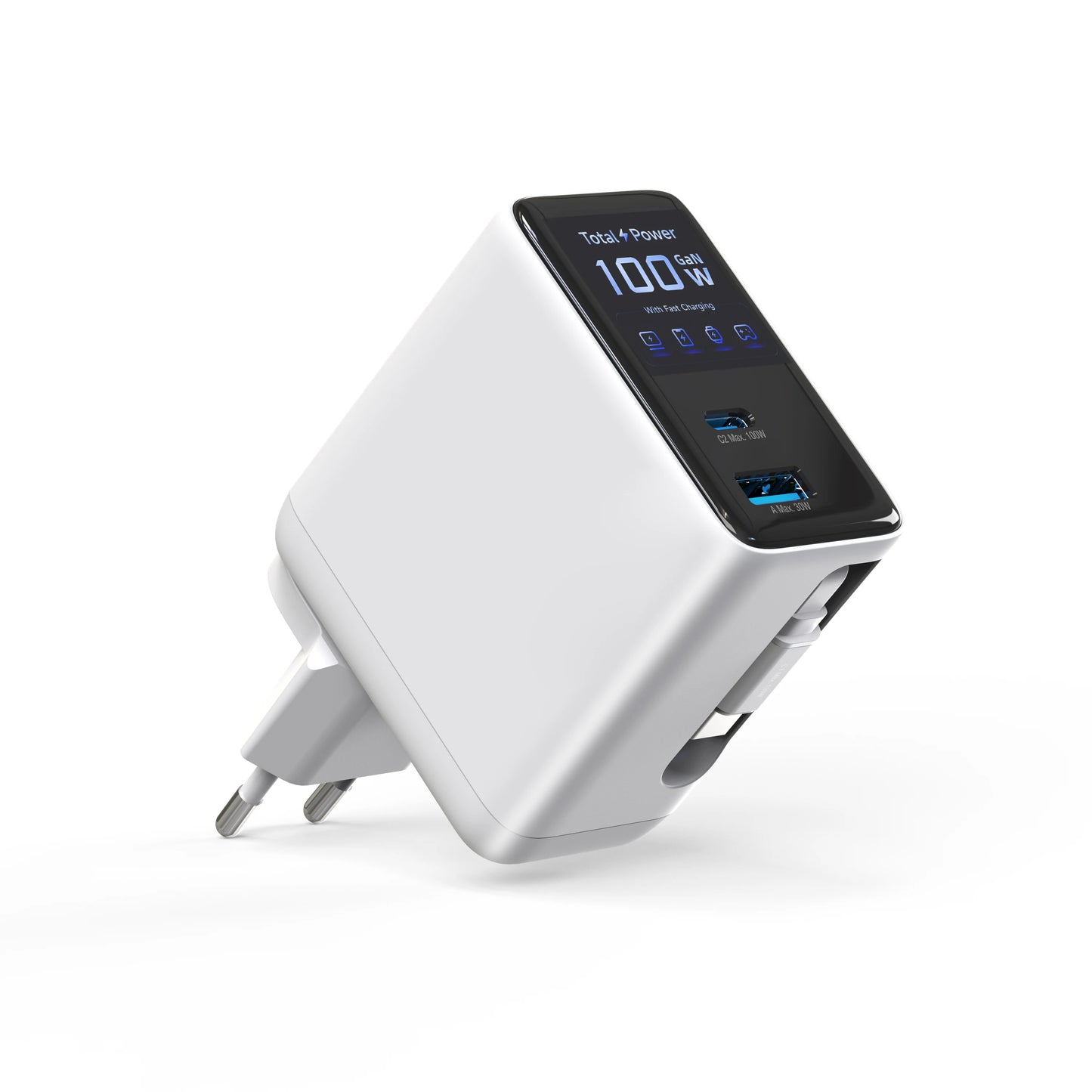 100W Wall Charger with 2-in-1 Retractable Cable And TFT Display Fast Charging GaN Charger for Phones Tablets And More
