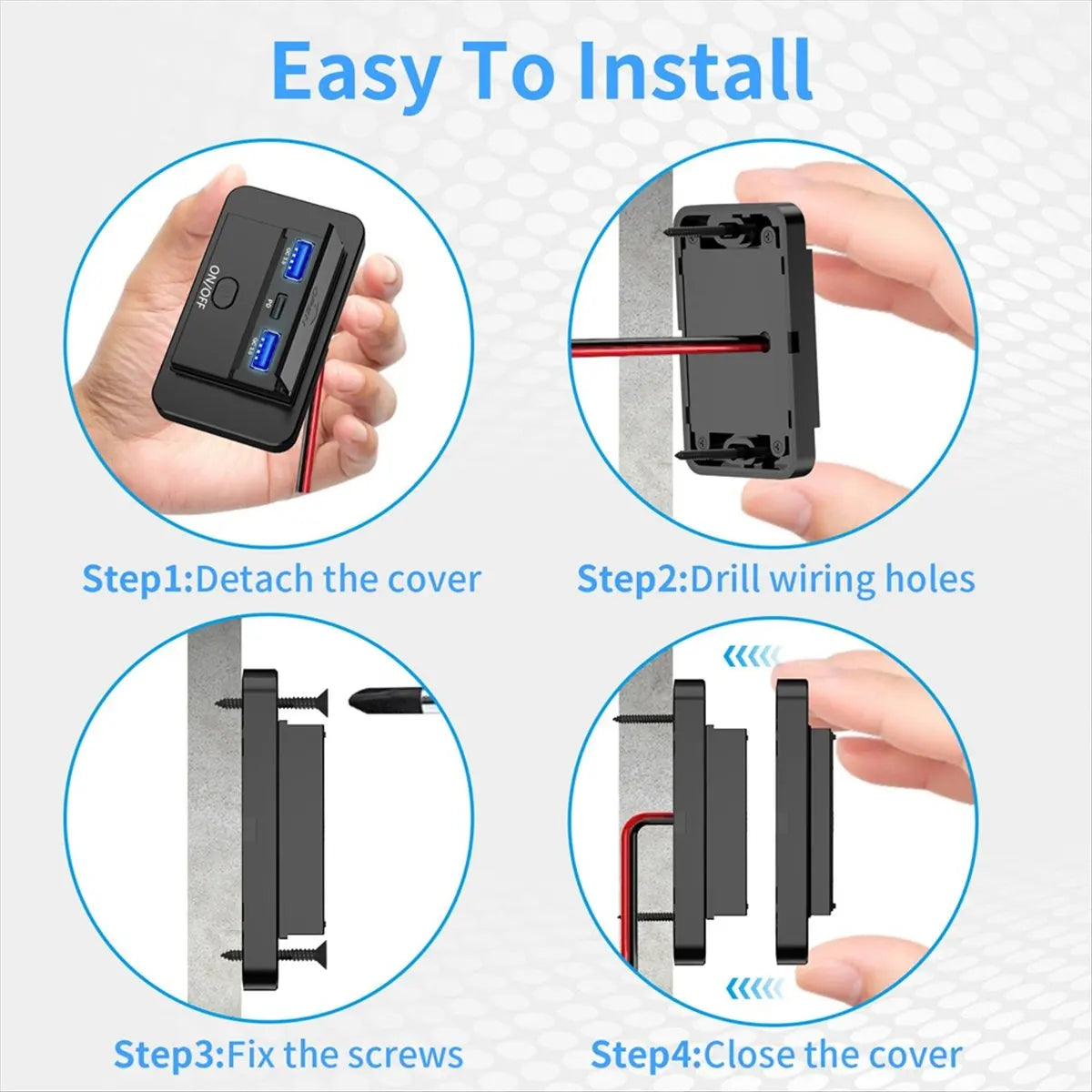 *ABDH 66W 12V Charger Panel Wall Mount QC3.0+PD3.0+QC3.0 USB Outlet Charger Socket Power Outlet for Car Marine Bus RV Truck