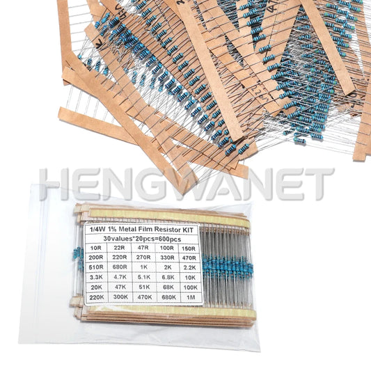 1/4W Metal Film Resistor kit 1% 30 values 0.25W Resistors Kit 10Ω~1MΩ colored ring resistance Electronic Kit