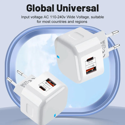 20W Dual Ports Wall Charger Type-C USB C Phone Fast Charger Super Quick Charging Power Adapters EU/US/UK Plug For iPhone Xiaomi