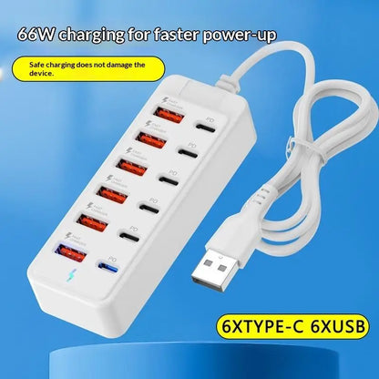 ●12 In 1 Power Strip Multi Port USB Charger Station Wall Desktop Power Adapter 6 USB 6 Type C Fast Charging Charger For Phone