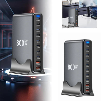 800W GaN Desktop Charger USB C Dual 140W PD3.110 Ports Fast Charging Station Adapters for Multiple Devices Laptop Wall Charger