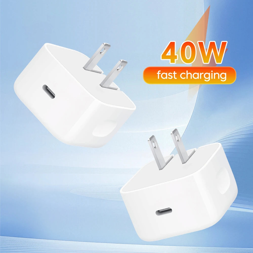 PD 40W Type C Charger Fast Charging Travel Wall Charger Power Adapter For iPhone 17 16 15 EU/US/UK Mobile Phone USB C Charger