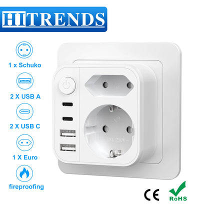 Multiple Socket Wall Charger with 4 USB 17W fast charing Power Plugs, Double Plug for USB Socket adapter for home travel