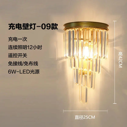 Rechargeable battery Wall Lamp Wiring Free Crystal Wall Lamp Light Luxury Modern for Living Room Golden Led Wall Sconce Lamp E14