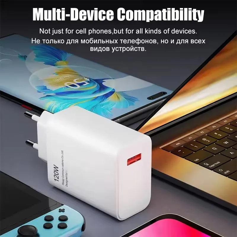 for Xiaomi 120W Turbo Fast Charger EU Wall Hypercharge Adapter with 6A Type C Cable Compatible with Mi 15 14 13 12 Ultra 11T Pro