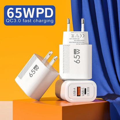 65W USB C Charger GaN Fast Charging Travel Wall Charger Quick Charge EU US Plug Phone Charger Adapter For iPhone Huawei Xiaomi