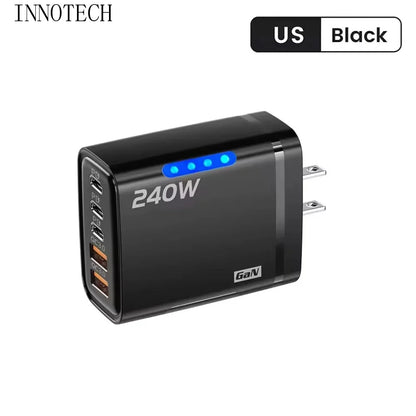 US Plug 240W Phone Charger Adapter GaN 5 in 1 Wall Charger Adapter Type C Fast Charge Mobile Phone USB C Charger Office Use