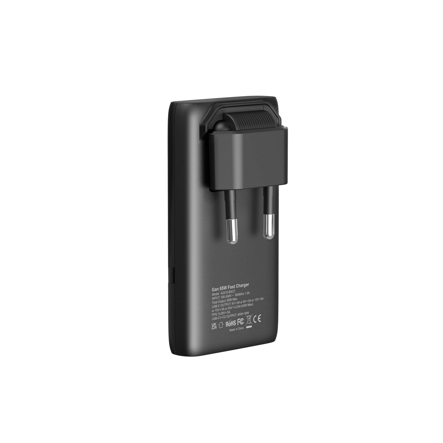 65W Flat GaN USB C Charger Dual-port Fast Wall Charger Compact Power Adapter With Foldable Plug For Mobile Phone