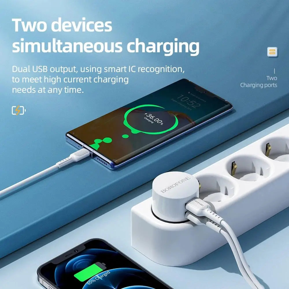 5V 2.1A Dual USB Charger Quick Charge Round Wall Charger Mobile Phone Charging Mini Adapter Travel Charger Plugs Accessories