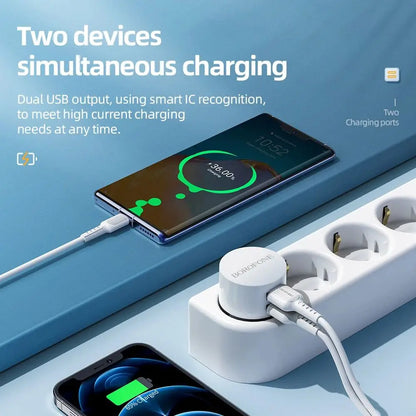 5V 2.1A Dual USB Charger Quick Charge Round Wall Charger Mobile Phone Charging Mini Adapter Travel Charger Plugs Accessories