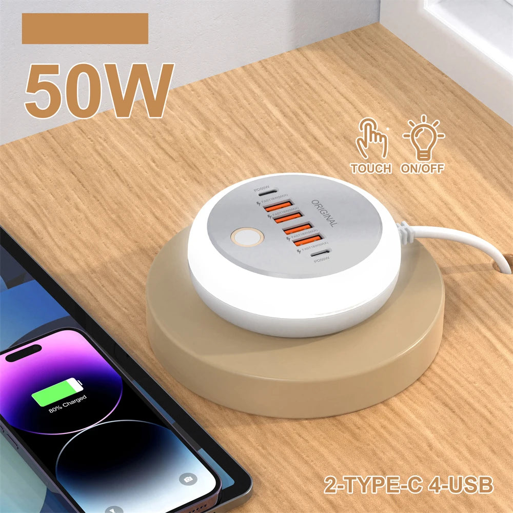USB Fast Charging Charger 50W Multi Ports Type C Wall Charger Travel Phone QC3.0 Adapter For iPhone Huawei Xiaomi EU US UK Plug
