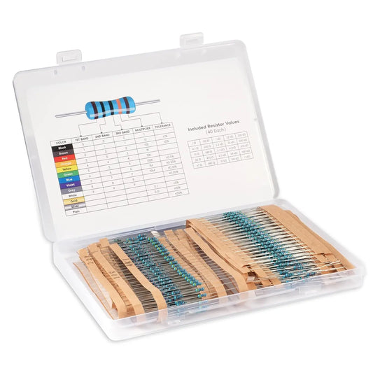 1000 PCS Resistor Kit 1/4 W +-1% Premium Metal Film Resistors Assortment Kit, 25 Values (1 Ohm-1M Ohm) 40 Each, Breadboard & DIY