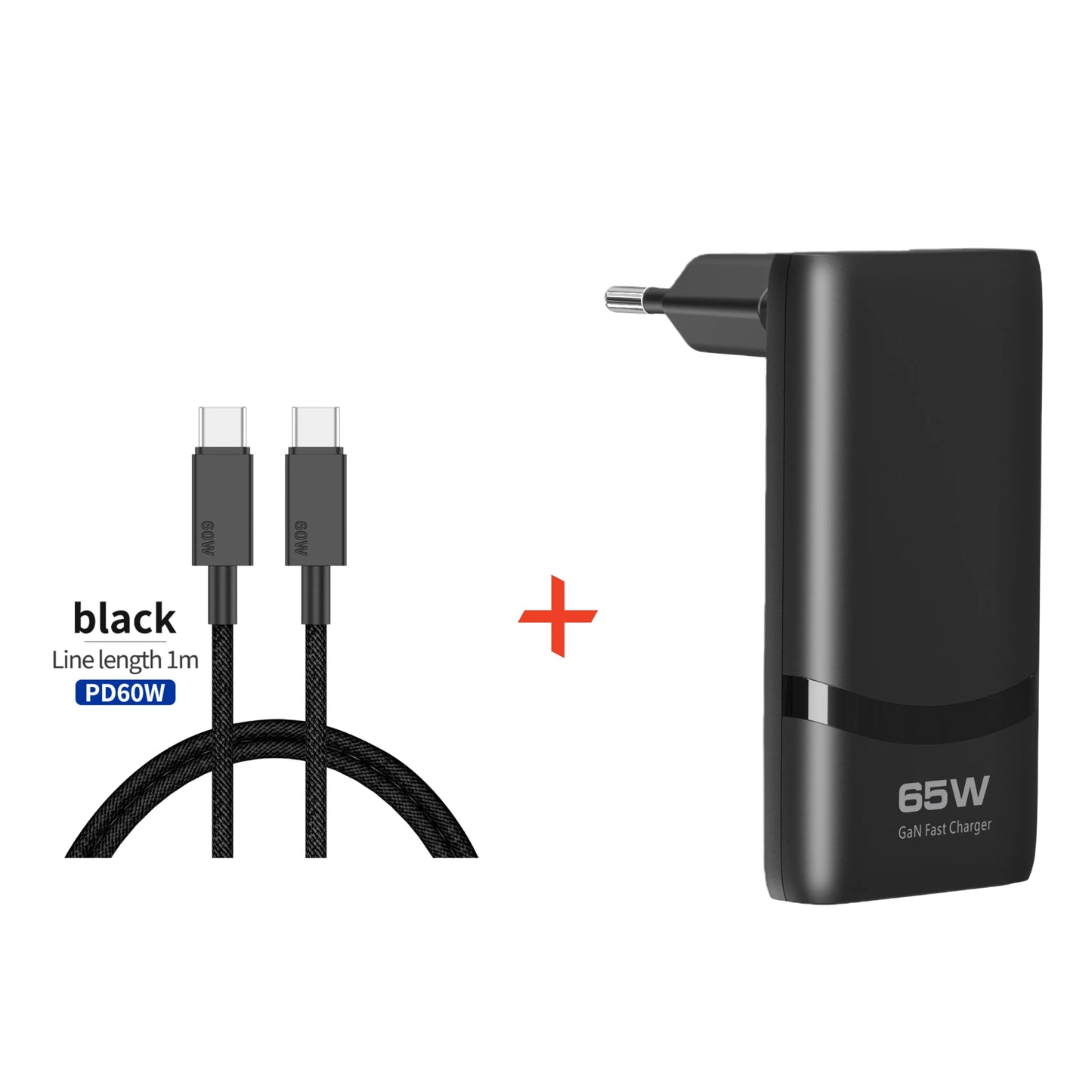 65W Flat GaN USB C Charger Dual-port Fast Wall Charger Compact Power Adapter With Foldable Plug For Mobile Phone