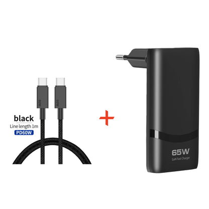 65W Flat GaN USB C Charger Dual-port Fast Wall Charger Compact Power Adapter With Foldable Plug For Mobile Phone