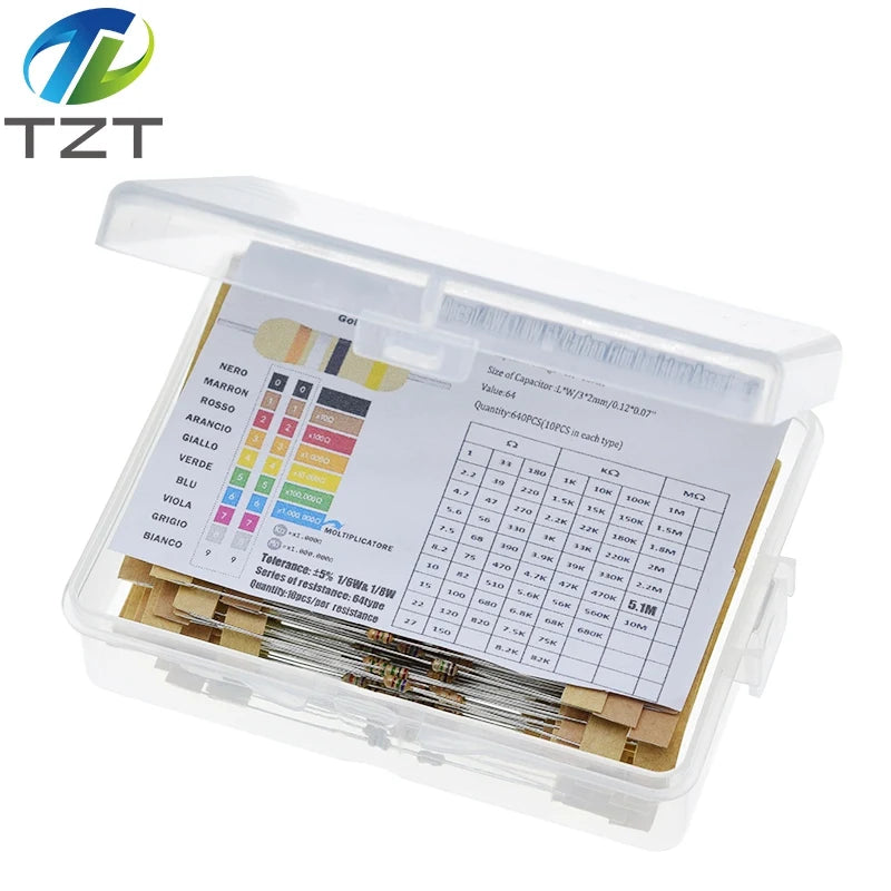 1/3BOX 1/8W 5% 640pcs 64 Values 1R - 10MR 0.125W Resistors Assorted Kit Set