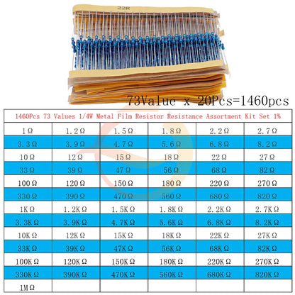1/8W 1/4W 1/2W 1W 2W 3W 5W Metal Film Resistors Assortment Kit Set 1% Electronic Components Resistor Package
