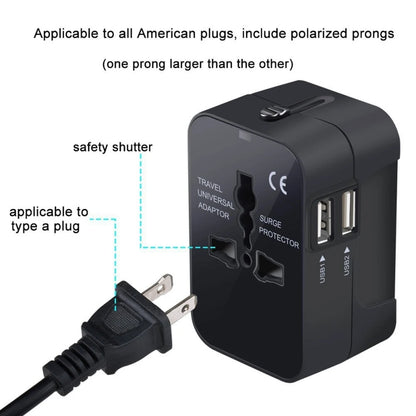 Universal Worldwide All in One Phone Charger Travel Wall AC Power Plug Adapter with Dual USB Charging Ports for USA EU UK AU