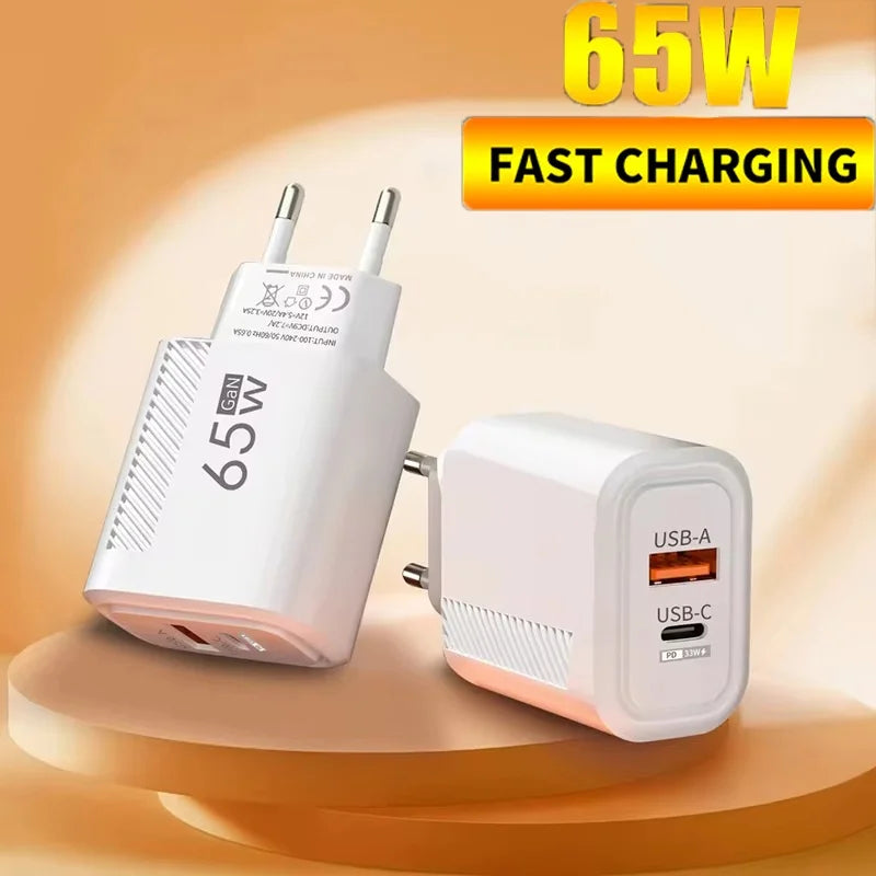 65W USB C Charger GaN Fast Charging Travel Wall Charger Quick Charge EU US Plug Phone Charger Adapter For iPhone Huawei Xiaomi