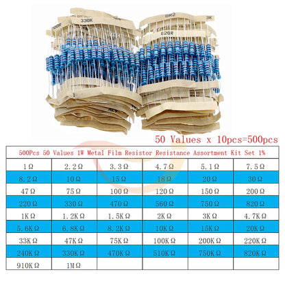 1/8W 1/4W 1/2W 1W 2W 3W 5W Metal Film Resistors Assortment Kit Set 1% Electronic Components Resistor Package