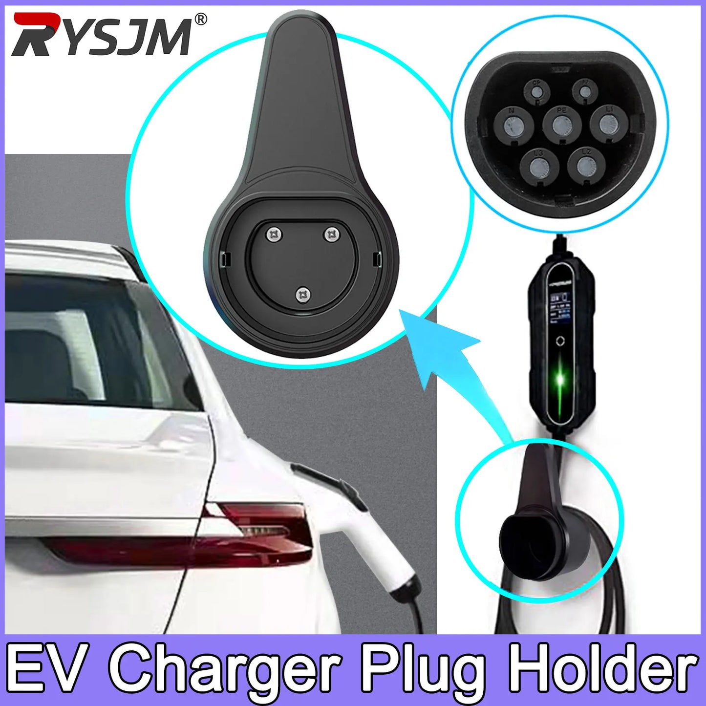 Charging Cable Plug Stand Extra Protection Wallmounted Wallbox EV Charger Plug Holder for Electric Vehicle Type 2/Type 1