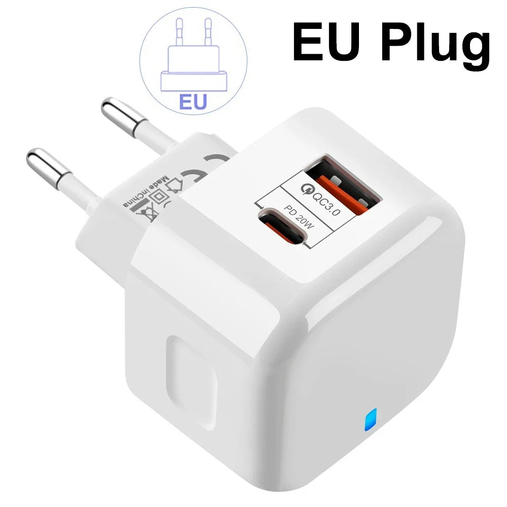 20W Dual Ports Wall Charger Type-C USB C Phone Fast Charger Super Quick Charging Power Adapters EU/US/UK Plug For iPhone Xiaomi