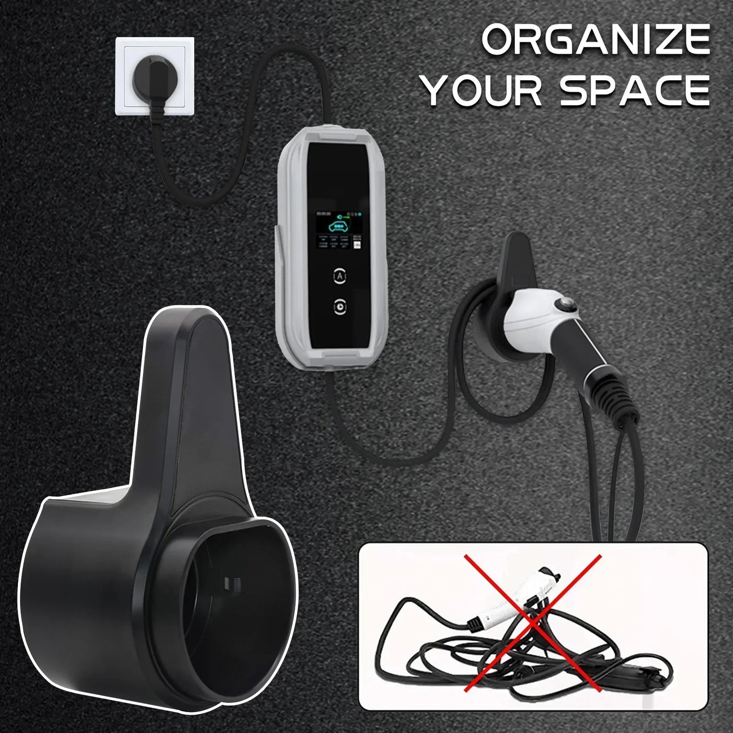 Charging Cable Plug Stand Extra Protection Wallmounted Wallbox EV Charger Plug Holder for Electric Vehicle Type 2/Type 1