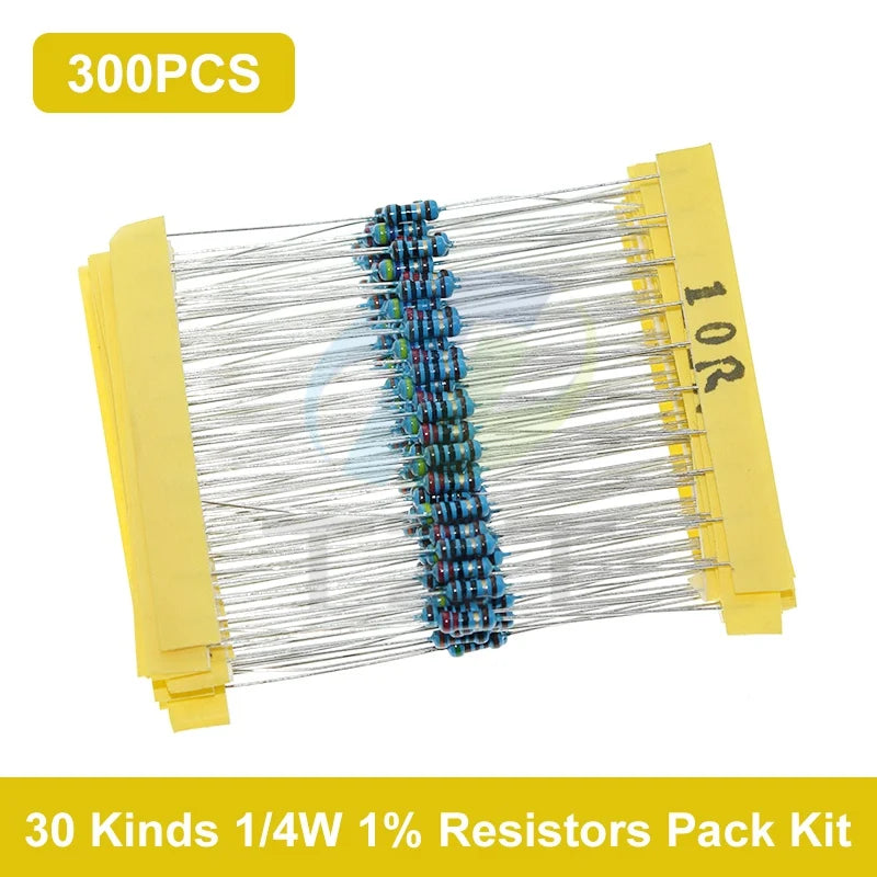 GREATZT 600pcs/set 30 Kinds 1/4W Resistance 1% Metal Film Resistor Pack Assorted Kit 1K 10K 100K 220ohm 1M Resistors 300pcs/set