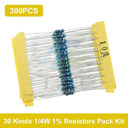 GREATZT 600pcs/set 30 Kinds 1/4W Resistance 1% Metal Film Resistor Pack Assorted Kit 1K 10K 100K 220ohm 1M Resistors 300pcs/set
