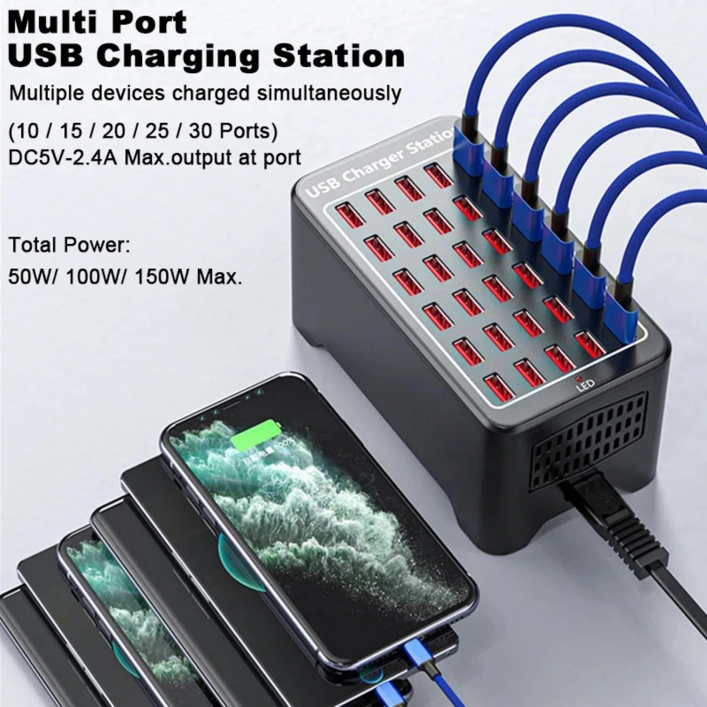 USB Charger 10/20/25/30 Ports HUB 150W Universal Wall Desktop Fast Charging Station Dock for Mobile Phone Power Adapter
