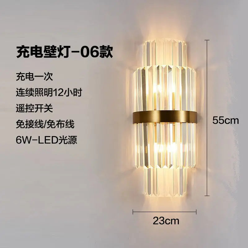 Rechargeable battery Wall Lamp Wiring Free Crystal Wall Lamp Light Luxury Modern for Living Room Golden Led Wall Sconce Lamp E14