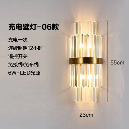 Rechargeable battery Wall Lamp Wiring Free Crystal Wall Lamp Light Luxury Modern for Living Room Golden Led Wall Sconce Lamp E14