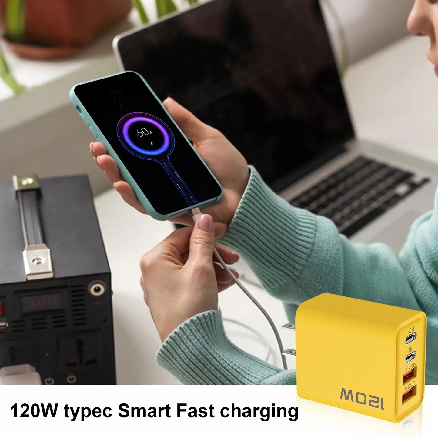 USB Fast Charging Block 120W USB Charger Plug Cube DualType C PD Wall Charger Cell Phone Smartphone Accessories