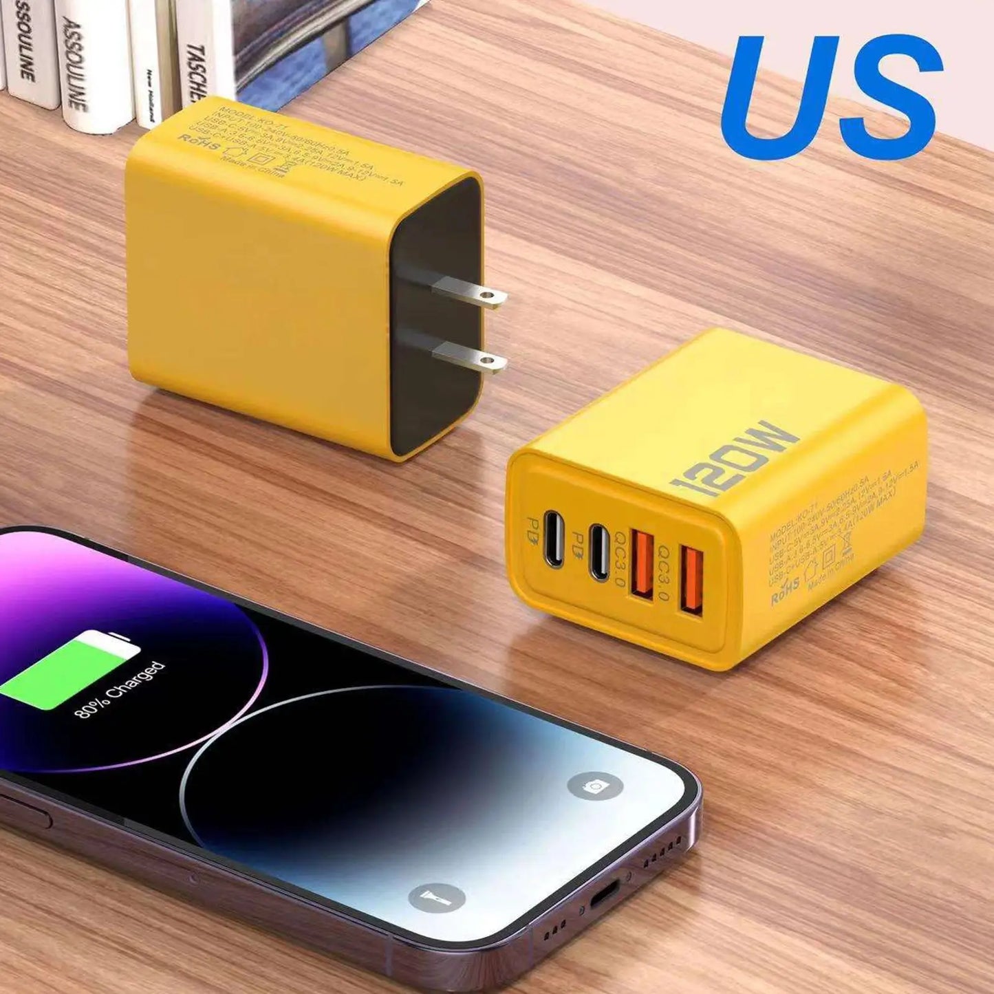 USB Fast Charging Block 120W USB Charger Plug Cube DualType C PD Wall Charger Cell Phone Smartphone Accessories