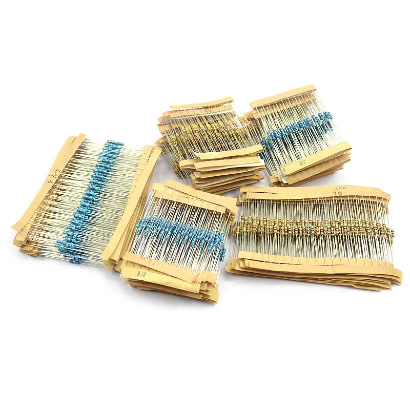 600pcs/set 30 Kinds 1/4W Resistance 1% Metal Film Resistor Pack Assorted Kit 1K 10K 100K 220ohm 1M Resistors 300pcs/set