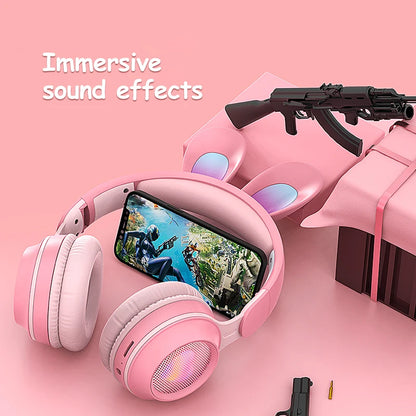 Wireless Headphones Rabbit Ear Headphones with Microphone Cute Girl Music Bluetooth Headphones for Kids Gaming Headphones