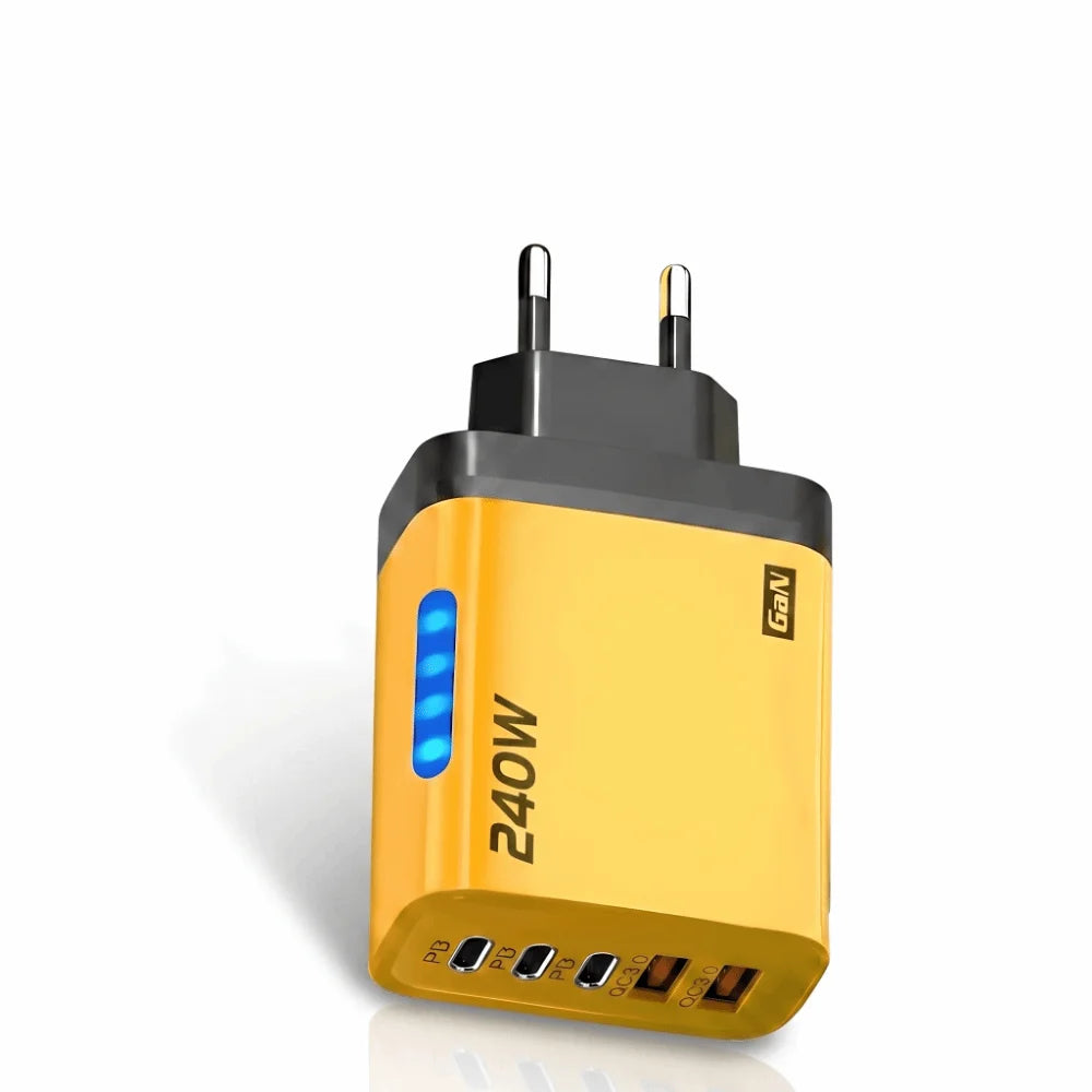 US Plug 240W Phone Charger Adapter GaN 5 in 1 Wall Charger Adapter Type C Fast Charge Mobile Phone USB C Charger Office Use