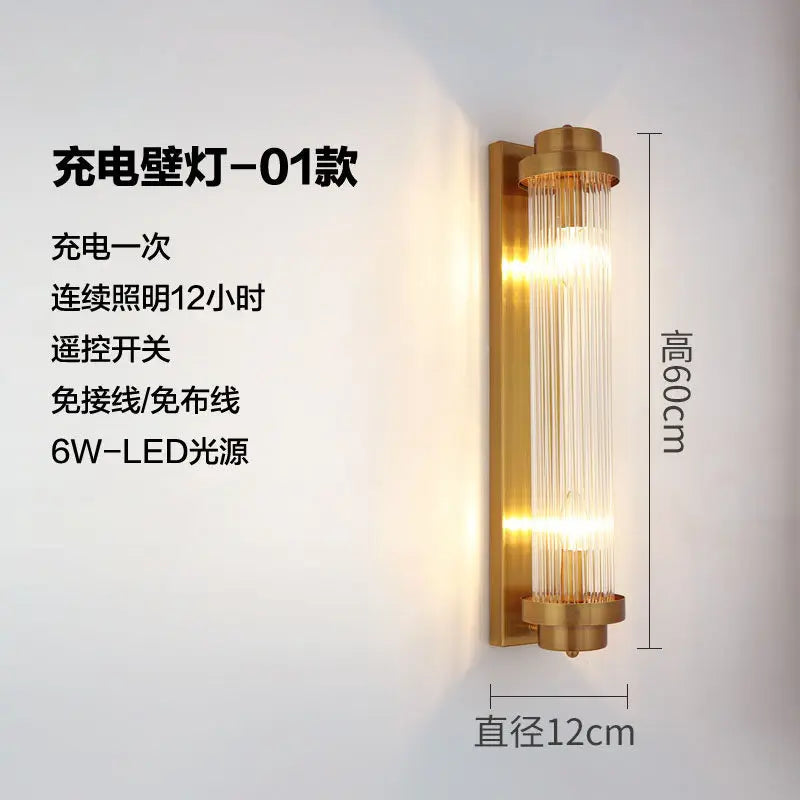Rechargeable battery Wall Lamp Wiring Free Crystal Wall Lamp Light Luxury Modern for Living Room Golden Led Wall Sconce Lamp E14