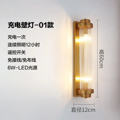 Rechargeable battery Wall Lamp Wiring Free Crystal Wall Lamp Light Luxury Modern for Living Room Golden Led Wall Sconce Lamp E14
