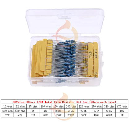 1/8W 1/4W 1/2W 1W 2W 3W 0Ω~10MΩ 1% Metal Film Resistor Resistance Assortment Kit With box