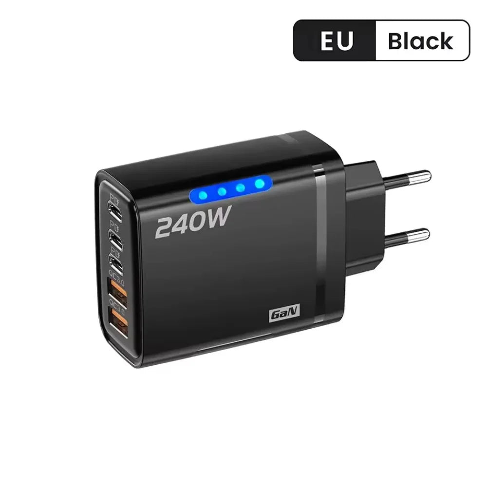 US Plug 240W Phone Charger Adapter GaN 5 in 1 Wall Charger Adapter Type C Fast Charge Mobile Phone USB C Charger Office Use