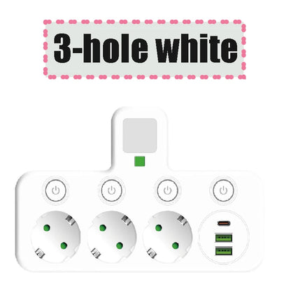 Wireless Wall Charger Socket with 3 AC Outlets +2 USB Ports+ 1 Type C 6-in-1 Plug Socket EU Plug Fast Charging power board