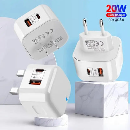 20W Dual Ports Wall Charger Type-C USB C Phone Fast Charger Super Quick Charging Power Adapters EU/US/UK Plug For iPhone Xiaomi