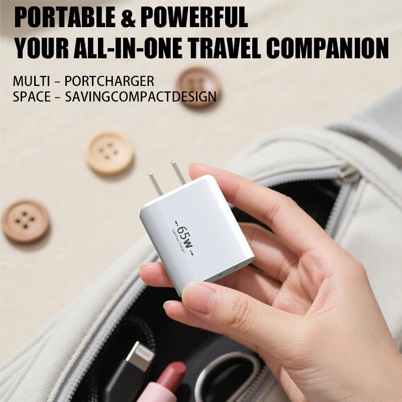 65W USB C Wall GaN Charger Block 3-Port PPS PD QC Fast Type C Charger 20V for Laptop Galaxy S24 iPhone 17 16 15,EU US Plug